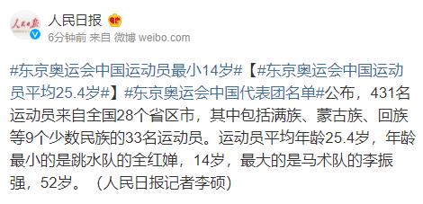 東京奧運會中國運動員.小14歲，平均年齡25.4歲